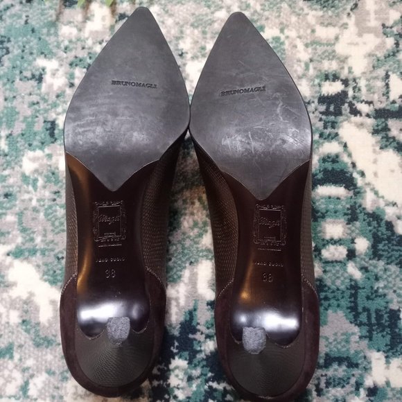 Brunomagli Dark Brown Pointy Toe Pumps Size 38 - Picture 11 of 13